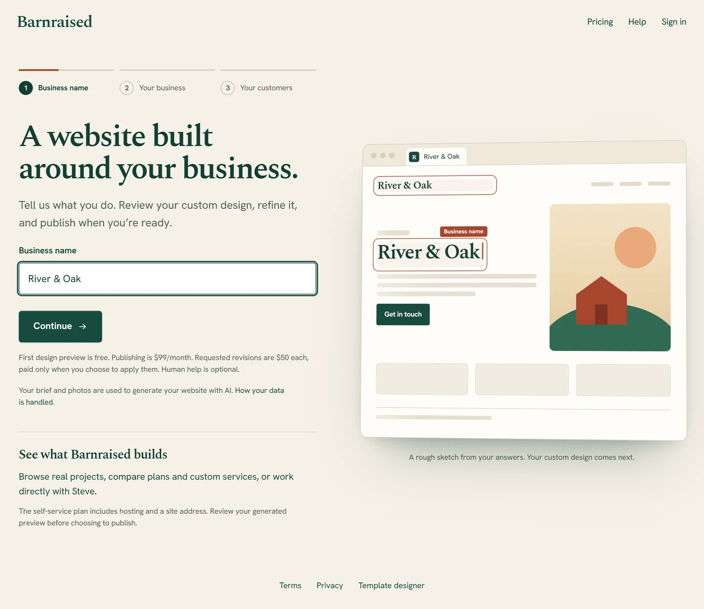 The Barnraised designer with River & Oak entered as the business name.