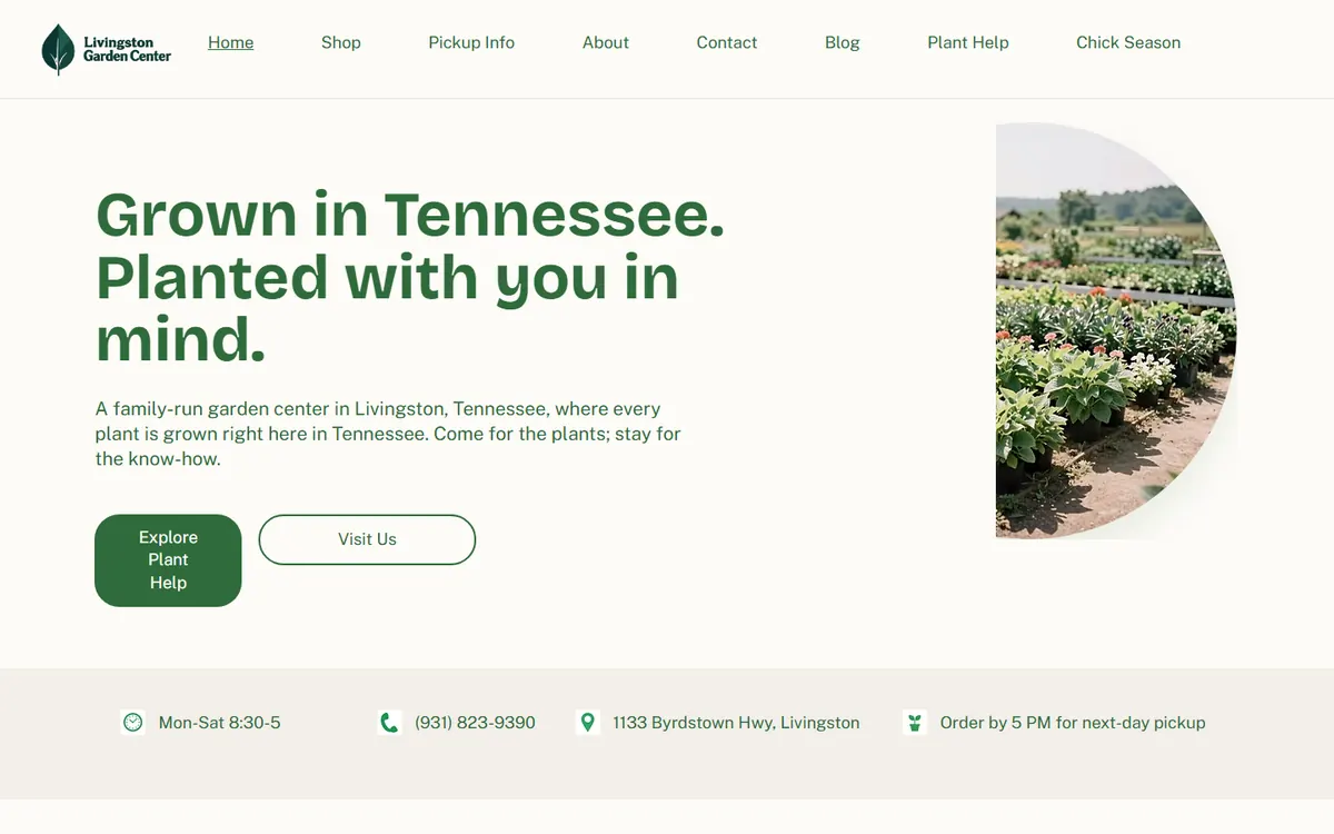 The Livingston Garden Center website.