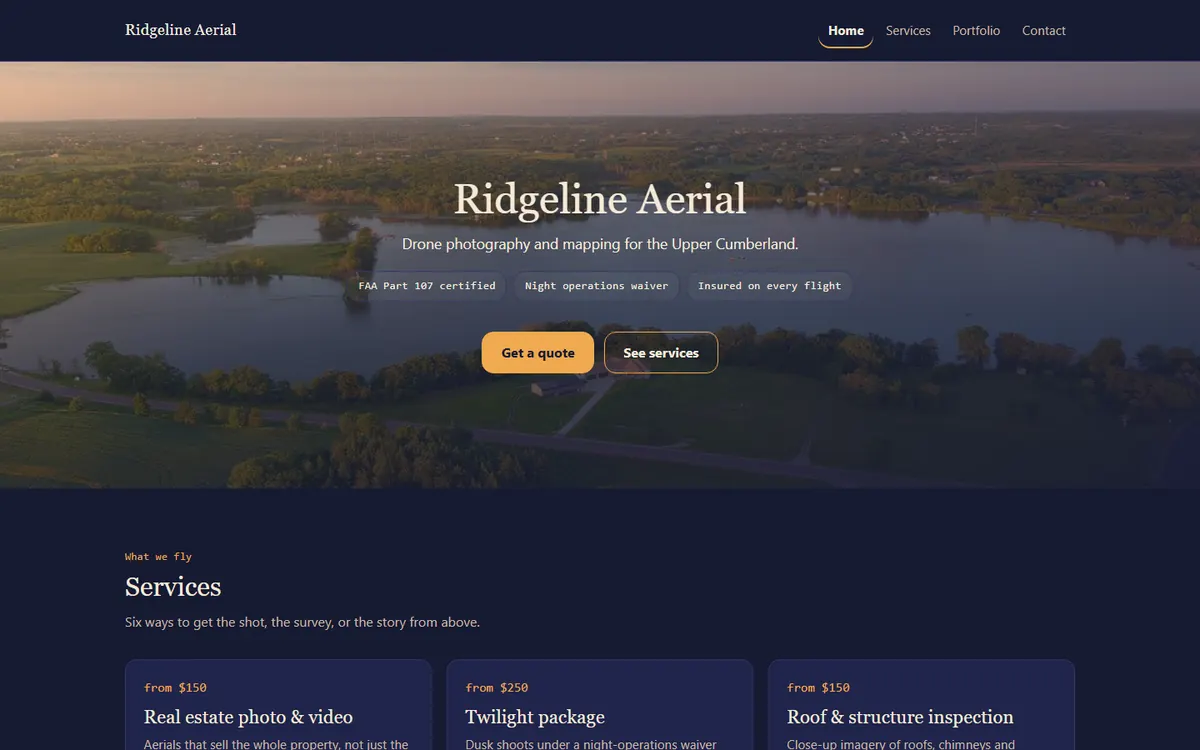 The Ridgeline Aerial website.